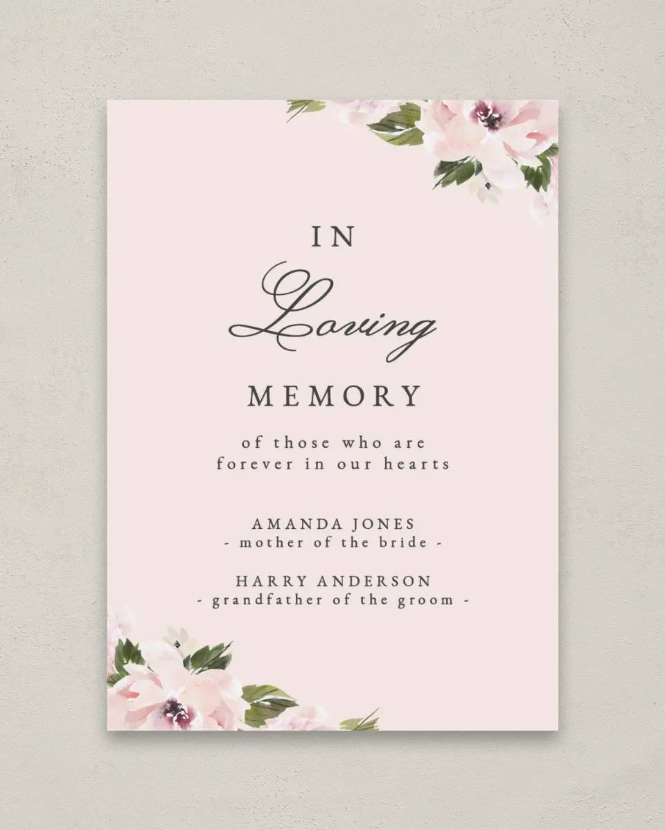 This is a 5" x 7" Loving Memory Sign called Sweet Floral printed in full color