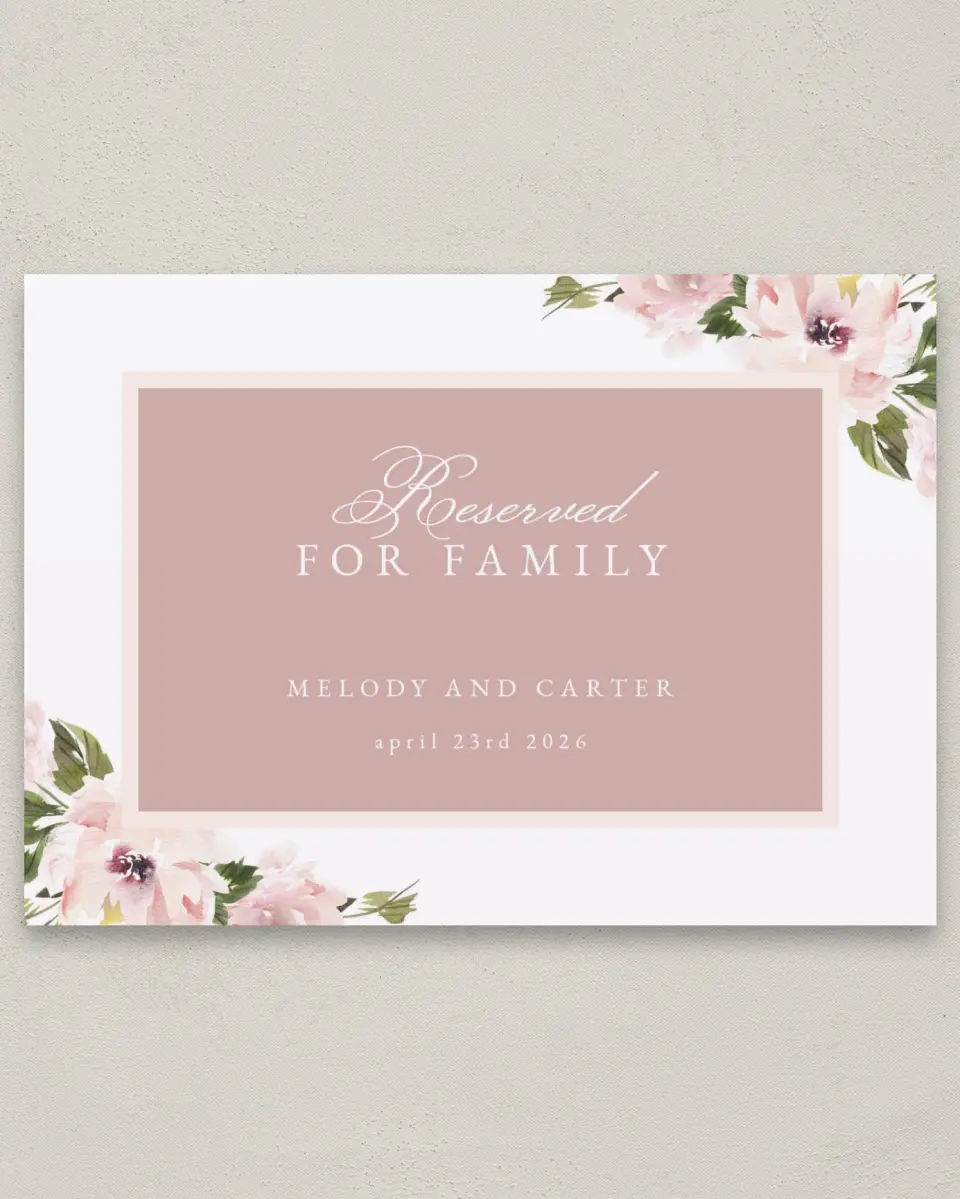 This is a 5" x 7" Reserved Seating Sign called Sweet Floral printed in full color