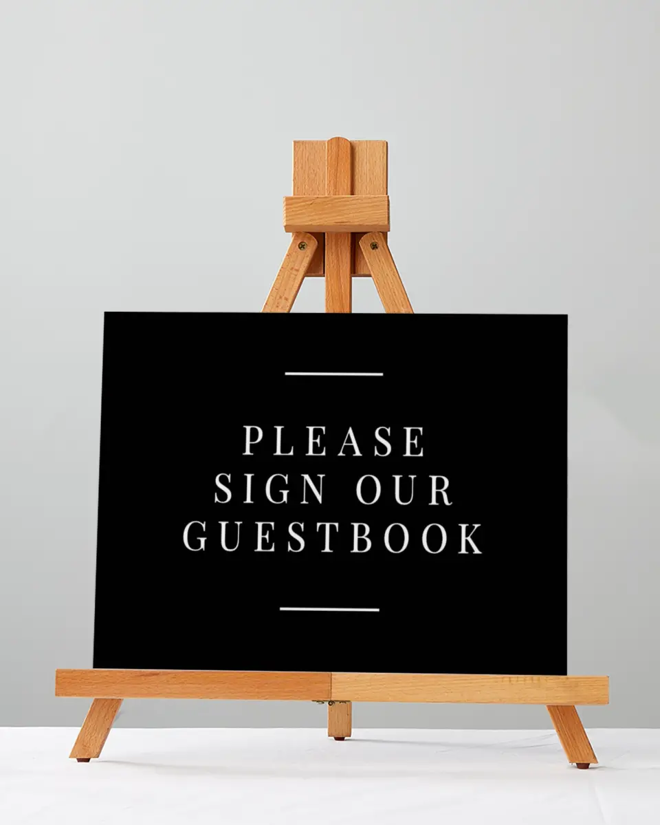 This is a 5" x 7" Guest Book Sign called Pure Devotion printed in full color with Gold foil