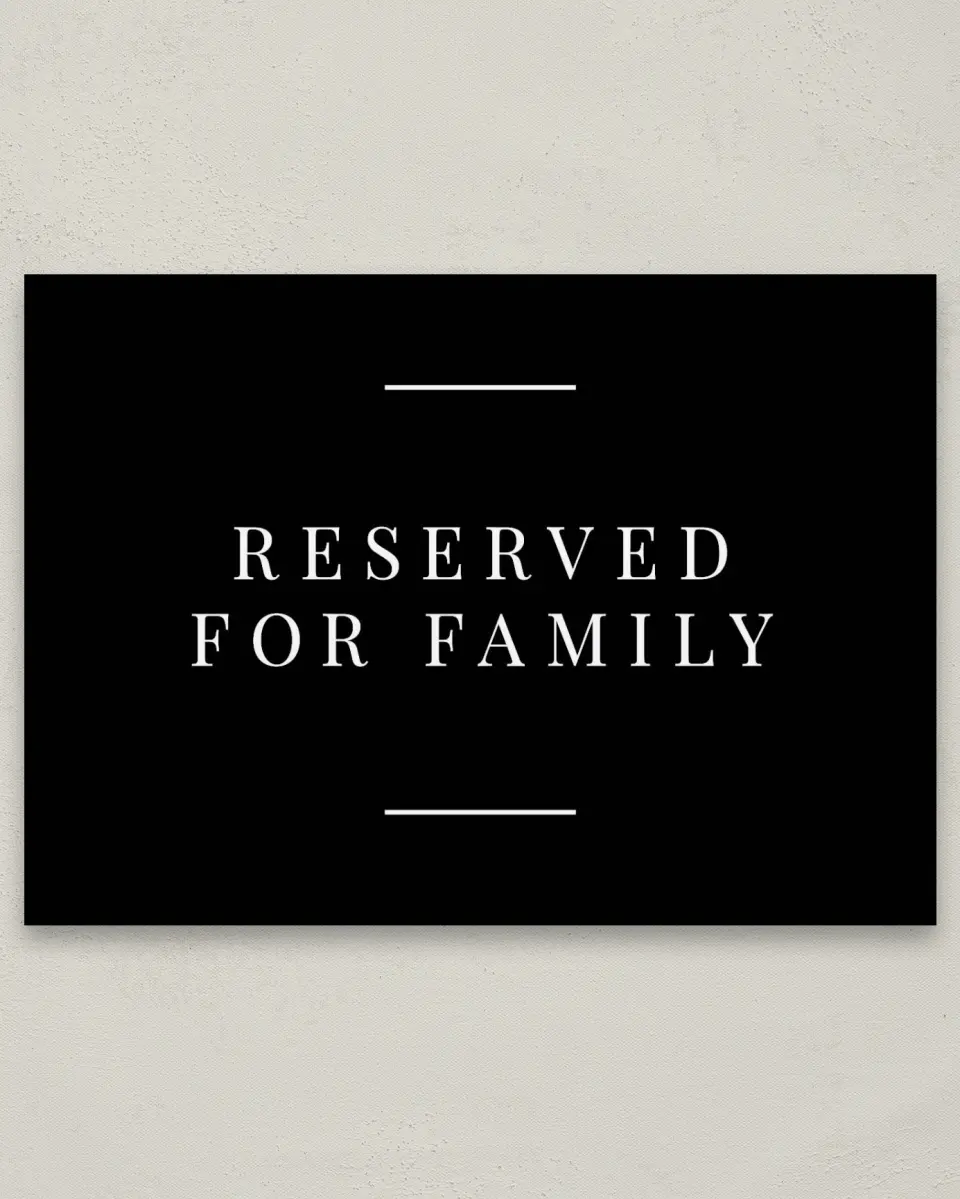 This is a 5" x 7" Reserved Seating Sign called Pure Devotion printed in full color with Silver foil