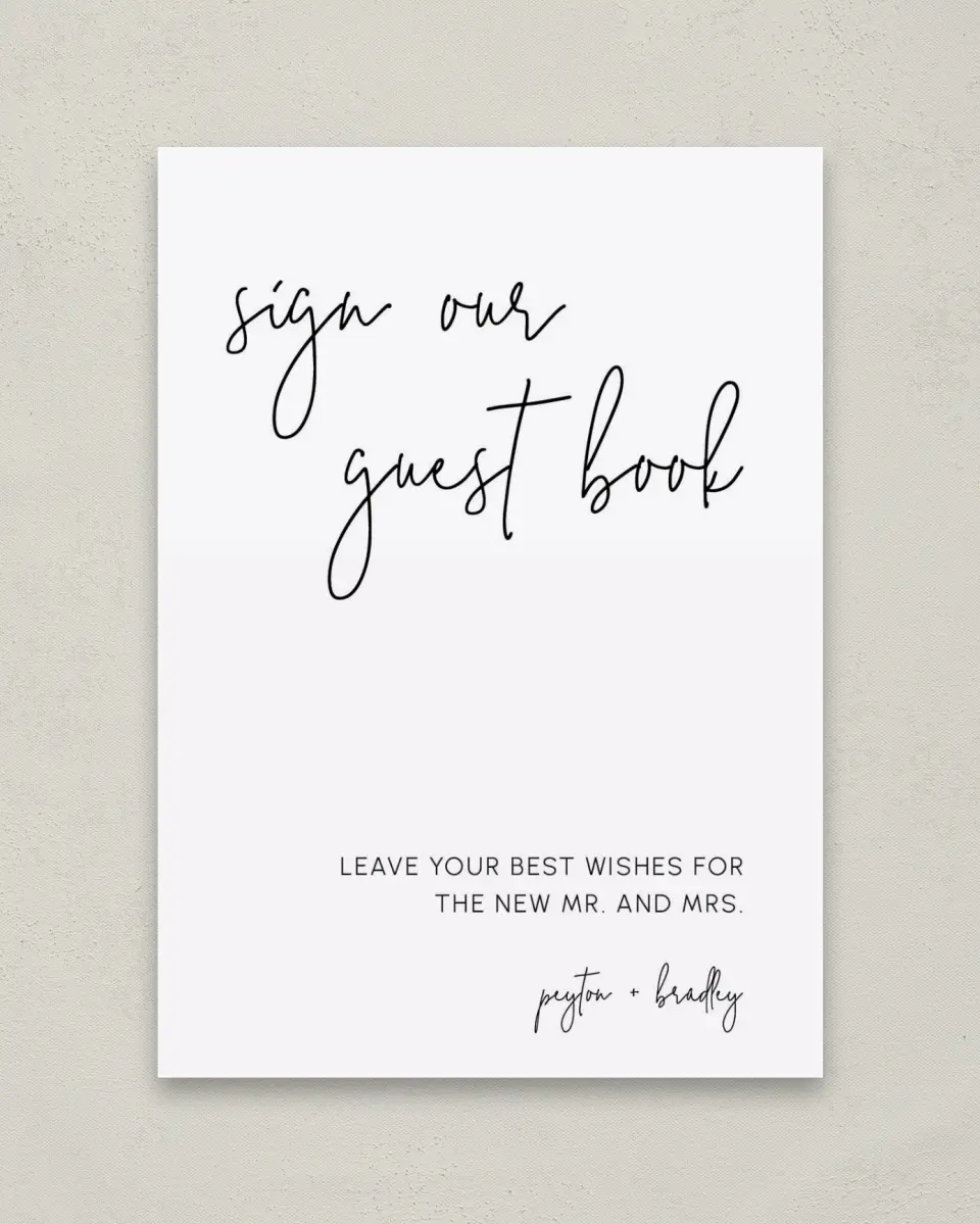 This is a 5" x 7" Guest Book Sign called Mod Aesthetic printed in full color