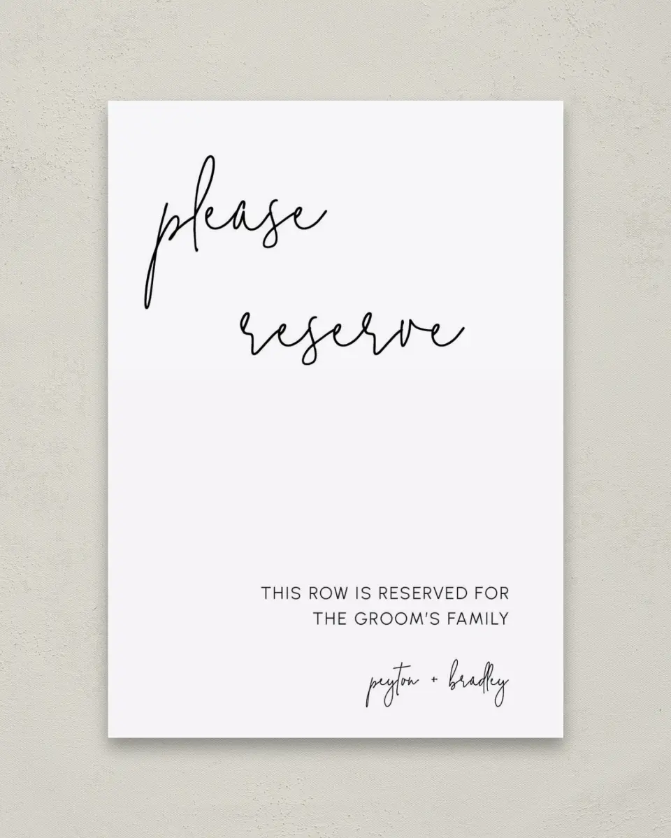 This is a 5" x 7" Reserved Seating Sign called Mod Aesthetic printed in full color with Silver foil