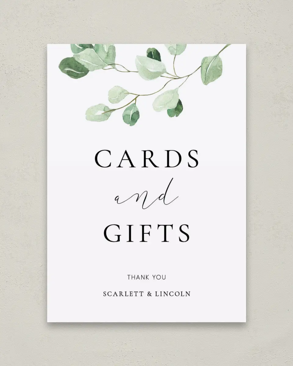This is a 5" x 7" Cards & Gifts Sign called Sweet Greenery printed in full color