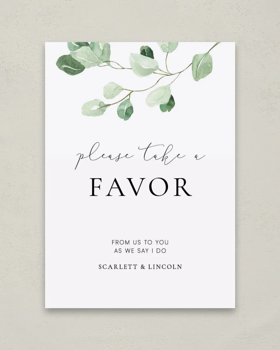 This is a 5" x 7" Favor Sign called Sweet Greenery printed in full color