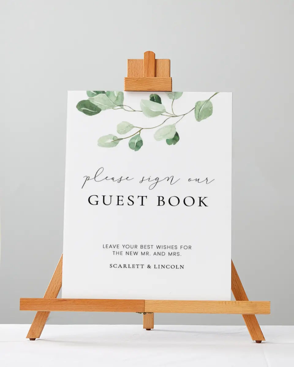 This is a 5" x 7" Guest Book Sign called Sweet Greenery printed in full color