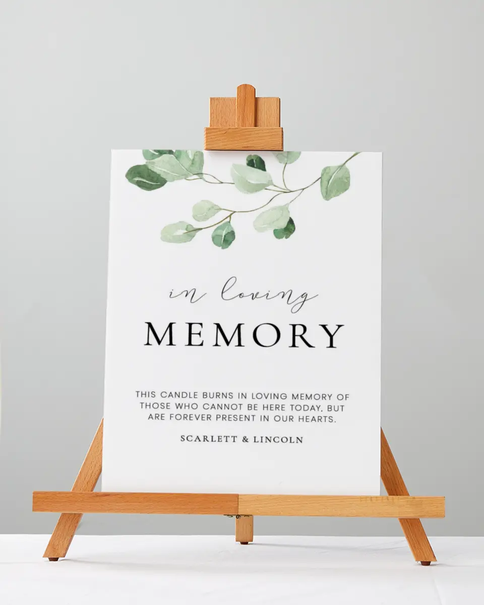 This is a 5" x 7" Loving Memory Sign called Sweet Greenery printed in full color