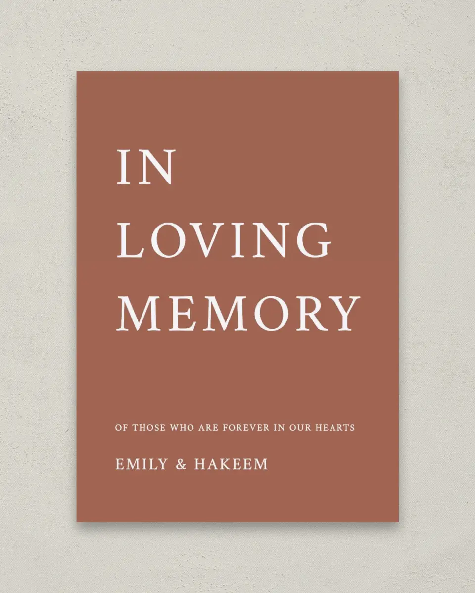 This is a 5" x 7" Loving Memory Sign called Timeless Truth printed in full color with Rose Gold foil