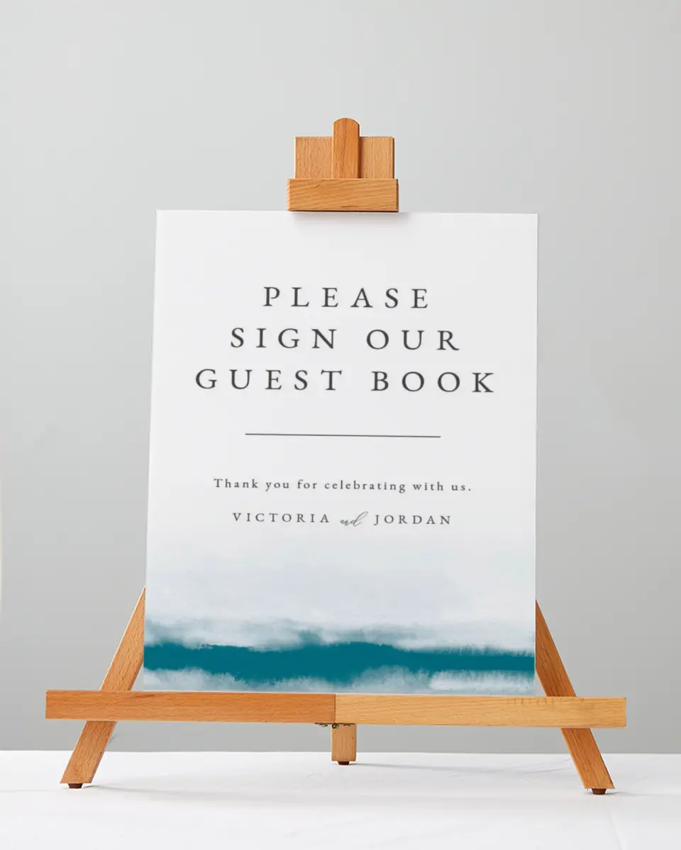 This is a 5" x 7" Guest Book Sign called Shore Impression printed in full color with Silver foil