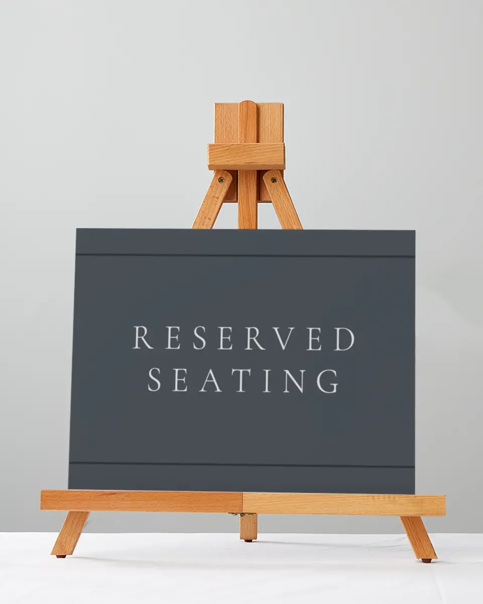 This is a 5" x 7" Reserved Seating Sign called Subtle Wreath printed in full color with Silver foil