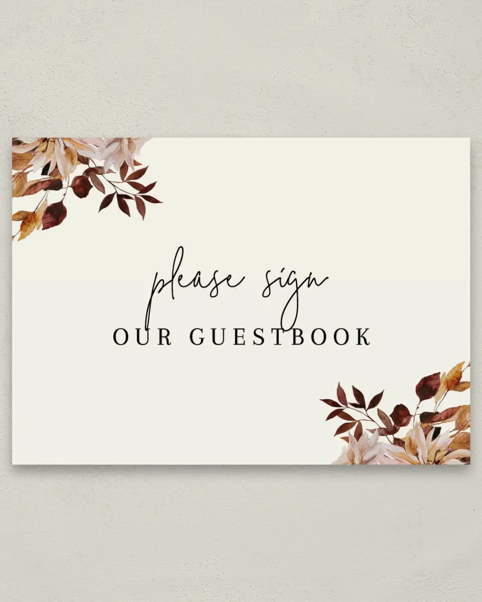 This is a 5" x 7" Guest Book Sign called Country Blooms printed in full color with Gold foil