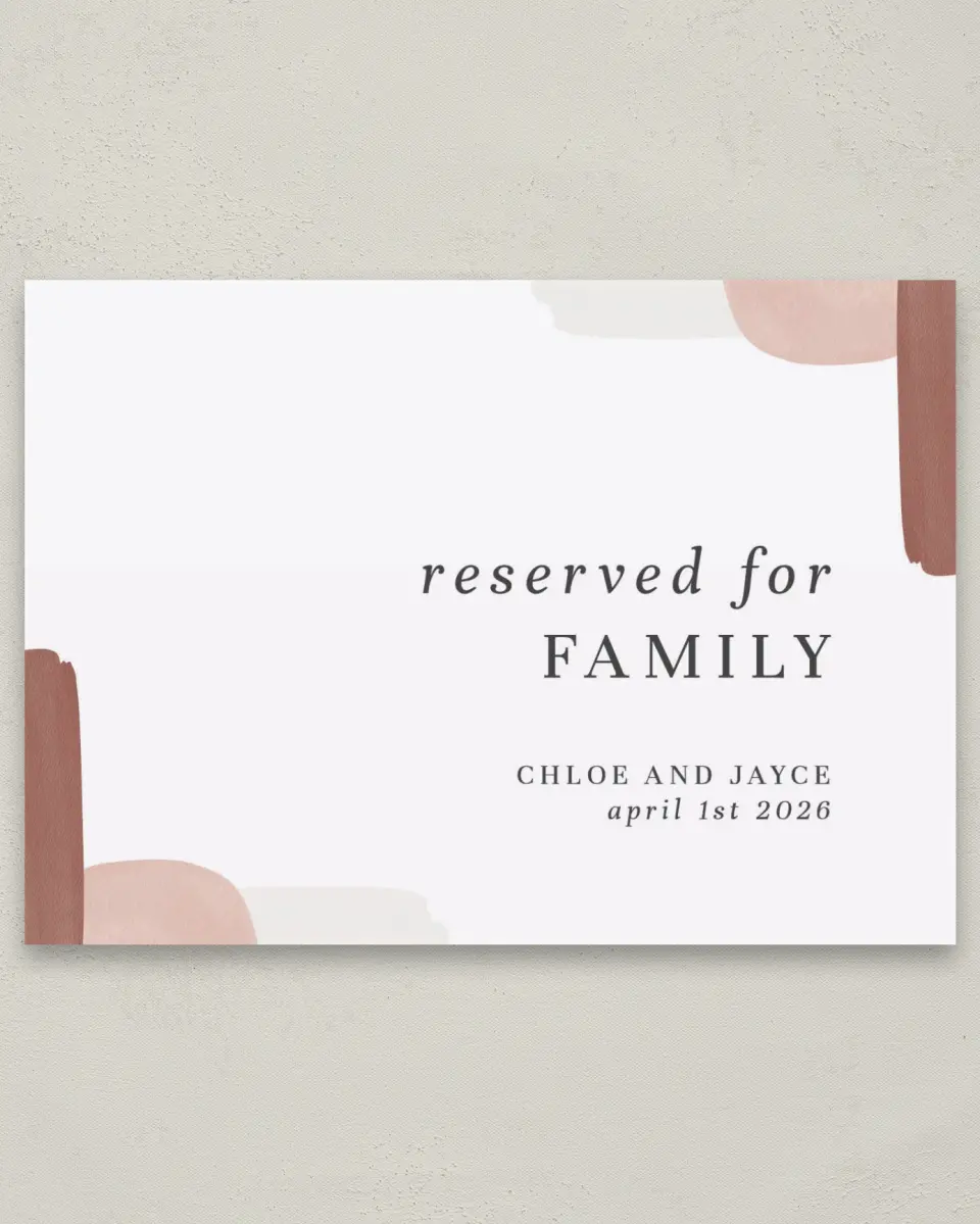 This is a 5" x 7" Reserved Seating Sign called Mod Paint printed in full color with Silver foil