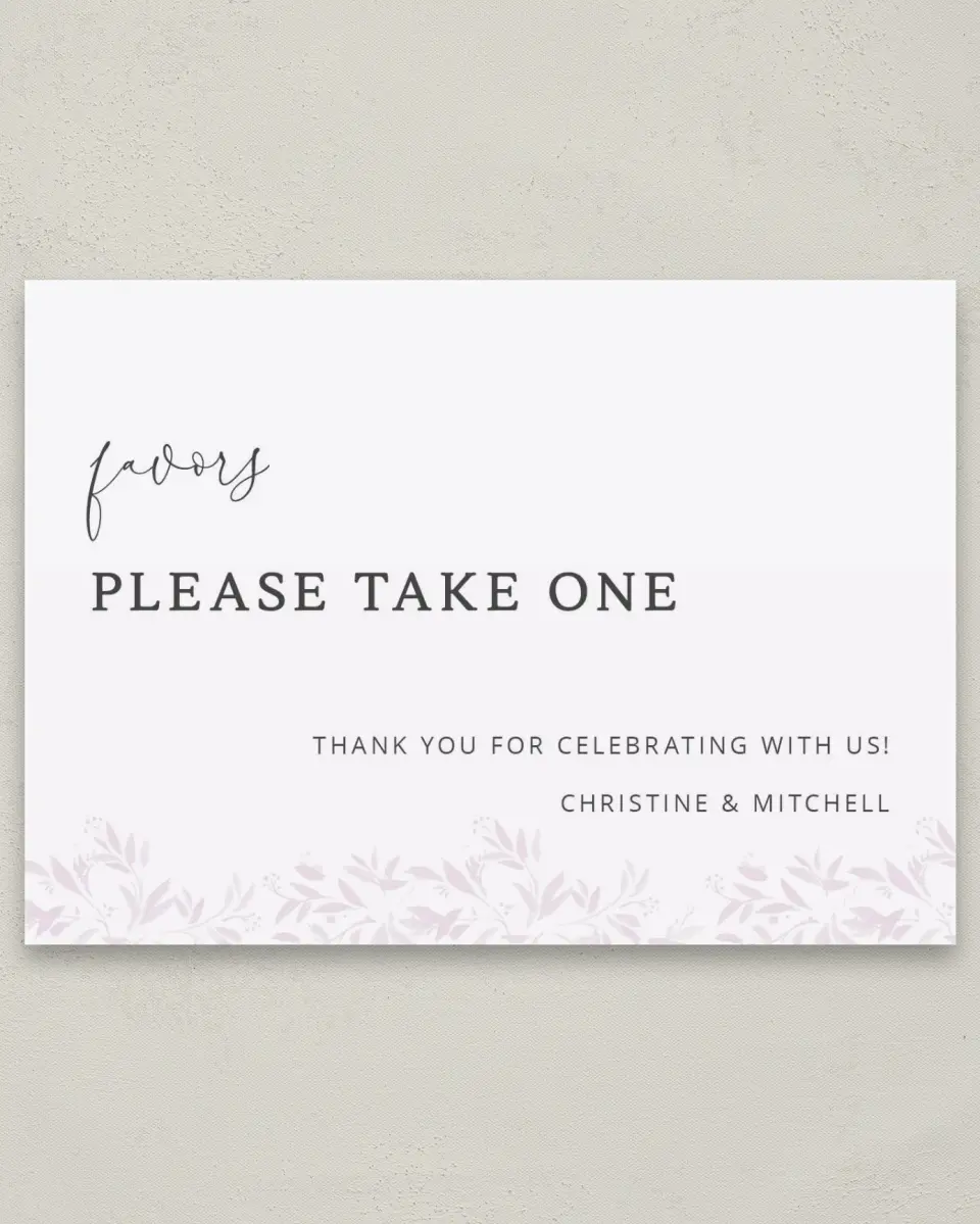This is a 5" x 7" Favor Sign called Lush Leaves printed in full color