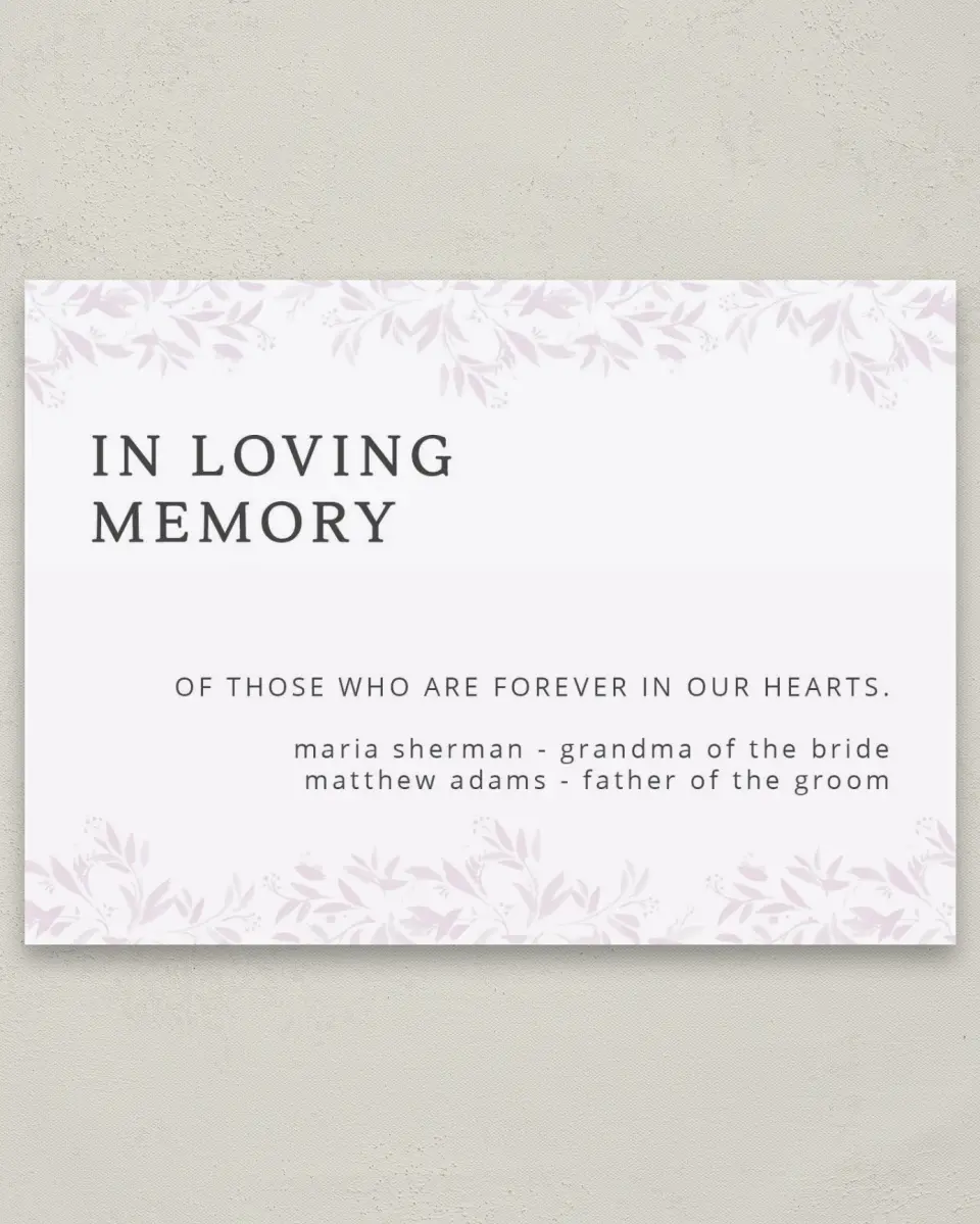 This is a 5" x 7" Loving Memory Sign called Lush Leaves printed in full color