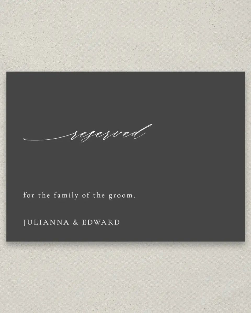 This is a 5" x 7" Reserved Seating Sign called Distinct Lines printed in full color with Silver foil