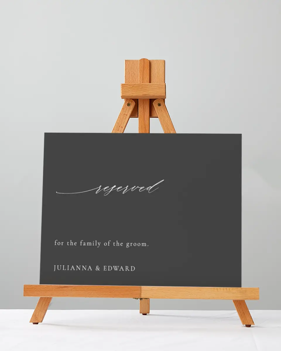 This is a 5" x 7" Reserved Seating Sign called Distinct Lines printed in full color with Silver foil