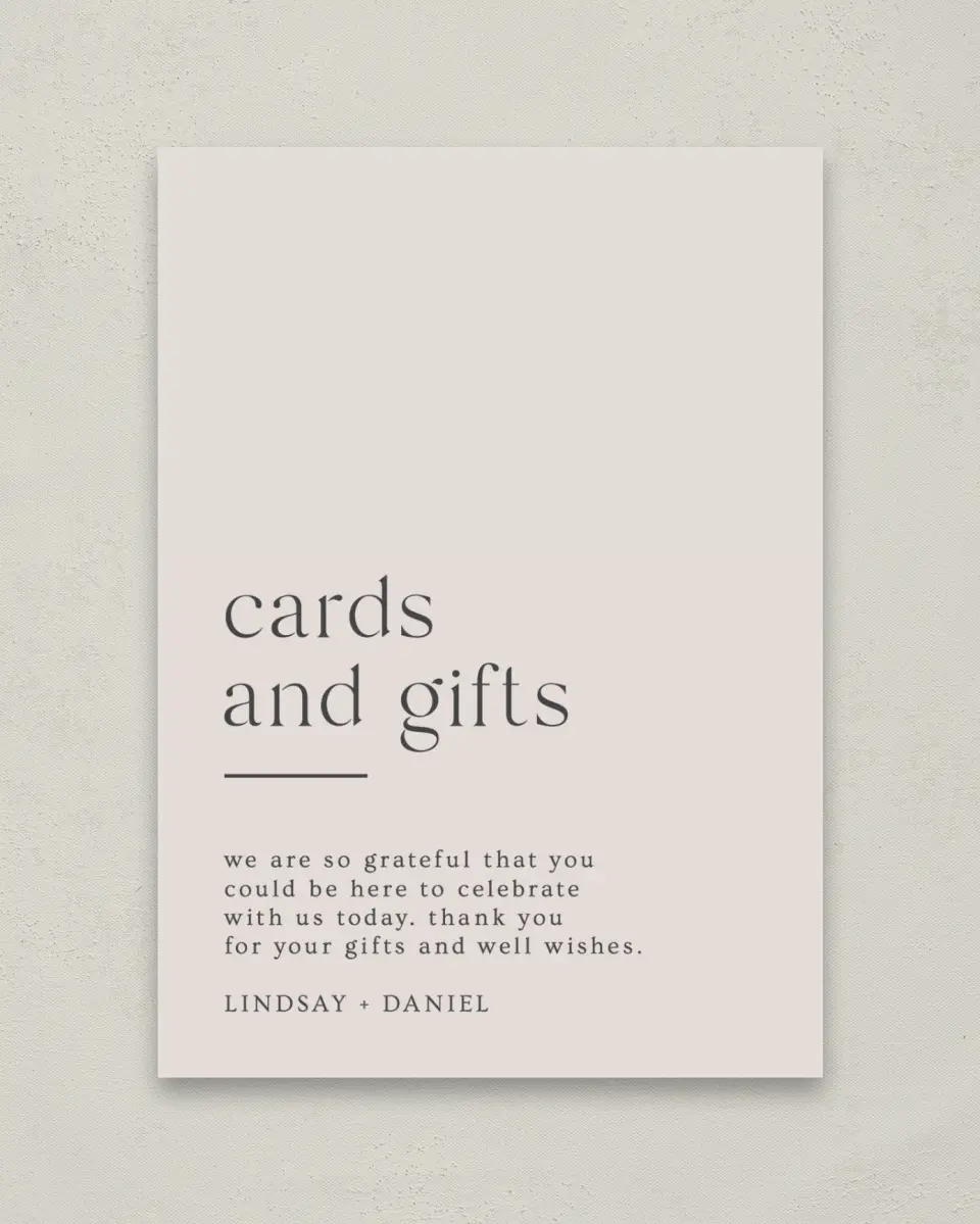 This is a 5" x 7" Cards & Gifts Sign called Simple Gathering printed in full color
