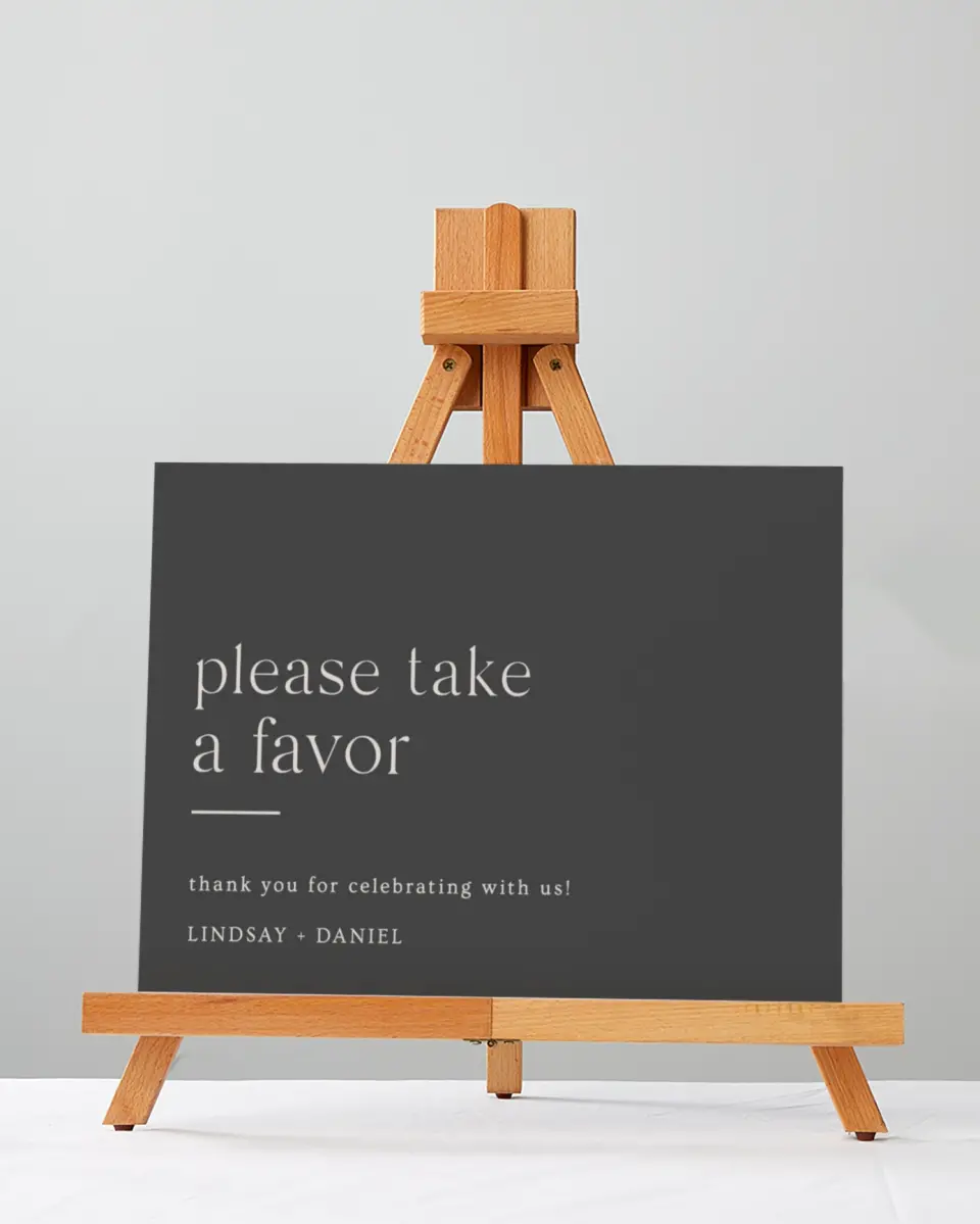 This is a 5" x 7" Favor Sign called Simple Gathering printed in full color with Gold foil