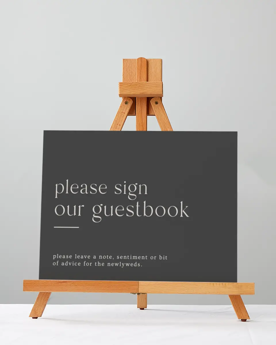 This is a 5" x 7" Guest Book Sign called Simple Gathering printed in full color with Silver foil
