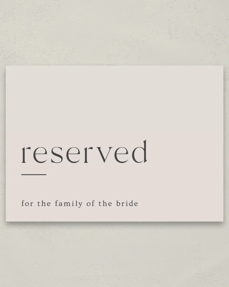 This is a 5" x 7" Reserved Seating Sign called Simple Gathering printed in full color with Silver foil
