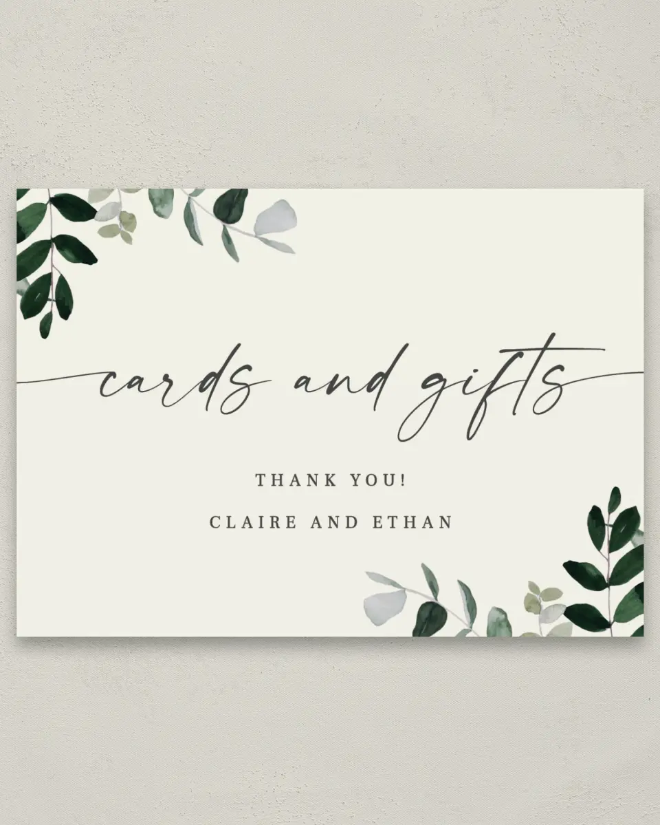 This is a 5" x 7" Cards & Gifts Sign called Eucalyptus Greenery printed in full color