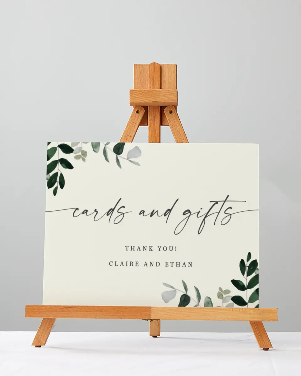 This is a 5" x 7" Cards & Gifts Sign called Eucalyptus Greenery printed in full color