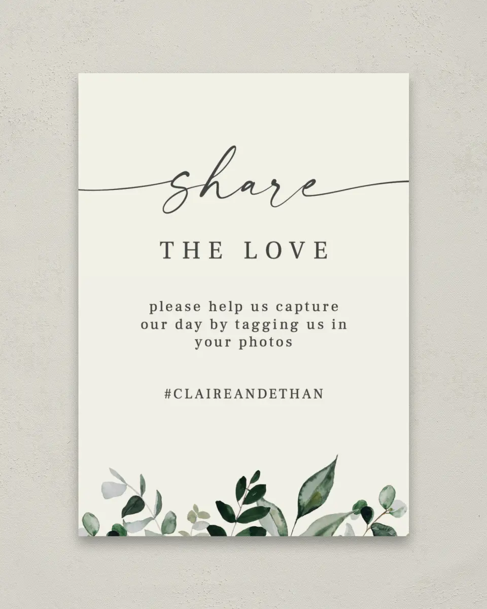 This is a 5" x 7" Share the Love Sign called Eucalyptus Greenery printed in full color