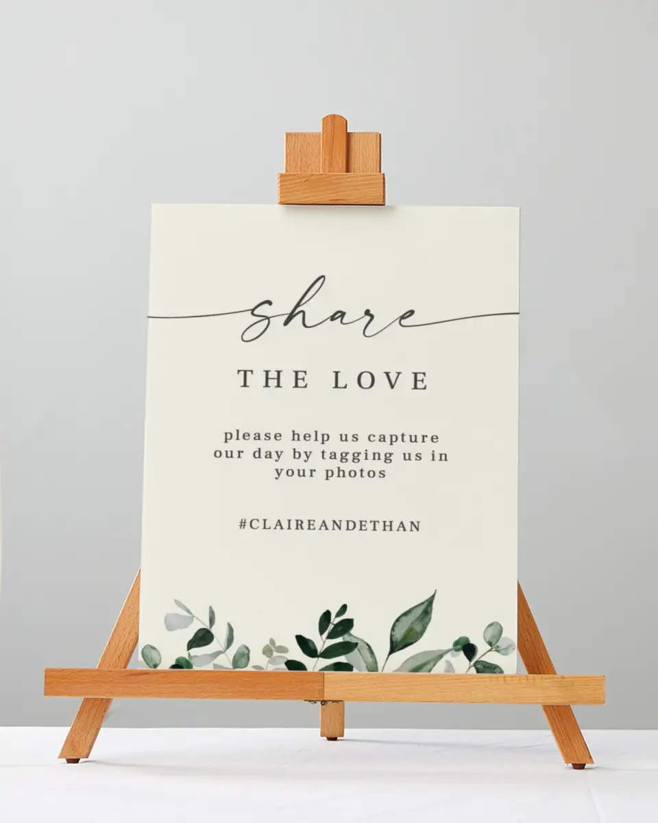 This is a 5" x 7" Share the Love Sign called Eucalyptus Greenery printed in full color