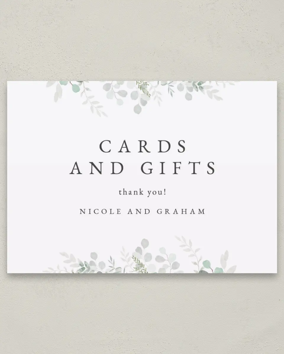 This is a 5" x 7" Cards & Gifts Sign called Elegant Greenery printed in full color