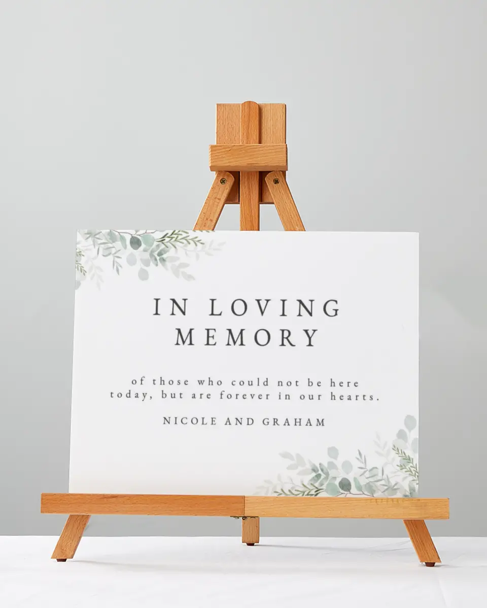 This is a 5" x 7" Loving Memory Sign called Elegant Greenery printed in full color