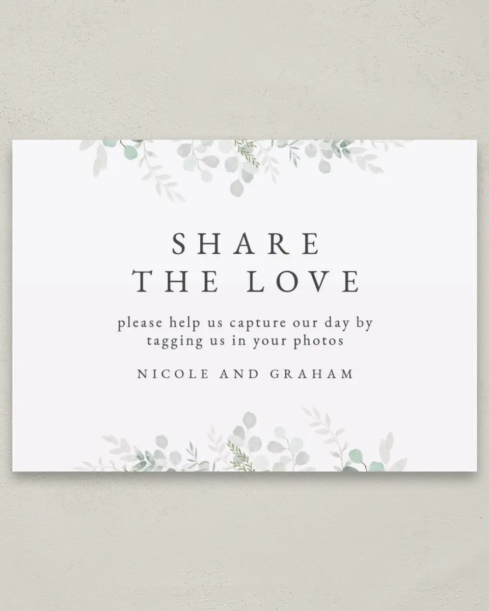 This is a 5" x 7" Share the Love Sign called Elegant Greenery printed in full color