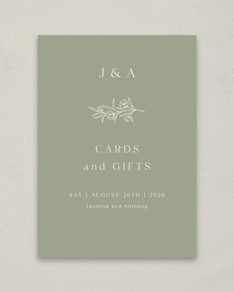 This is a 5" x 7" Cards & Gifts Sign called The Jasmine printed in full color