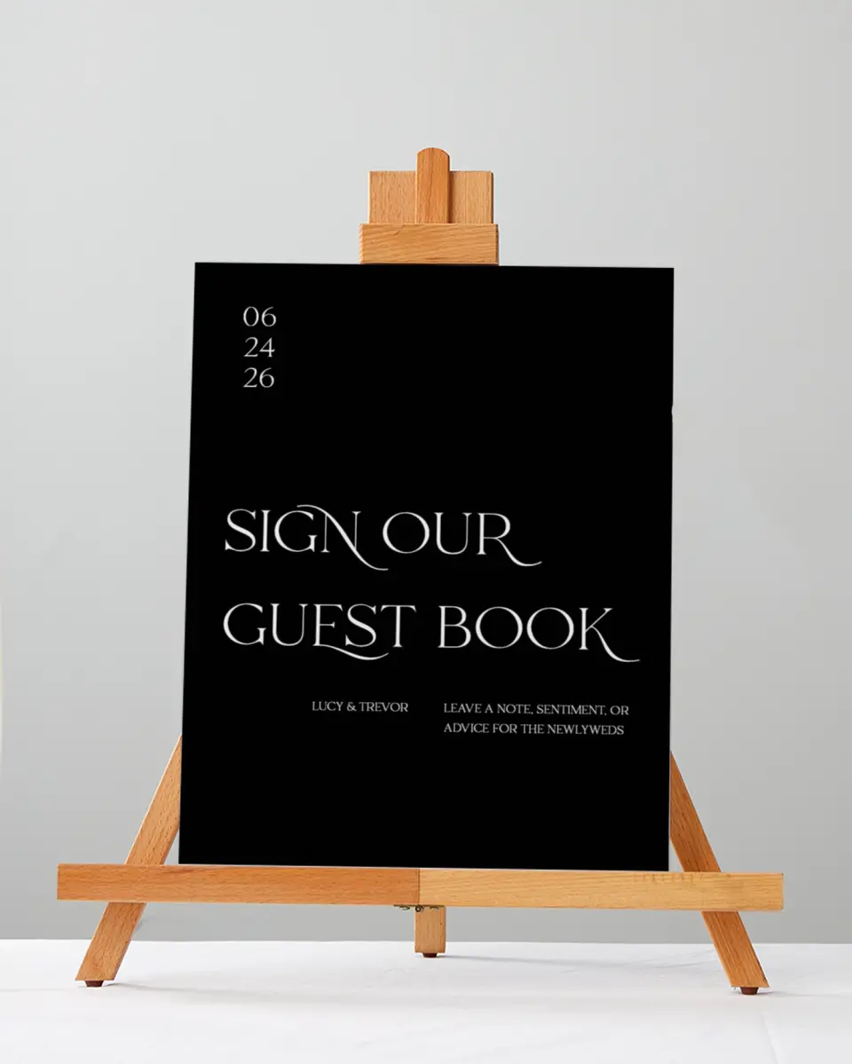 This is a 5" x 7" Guest Book Sign called The Lucy printed in full color with Gold foil