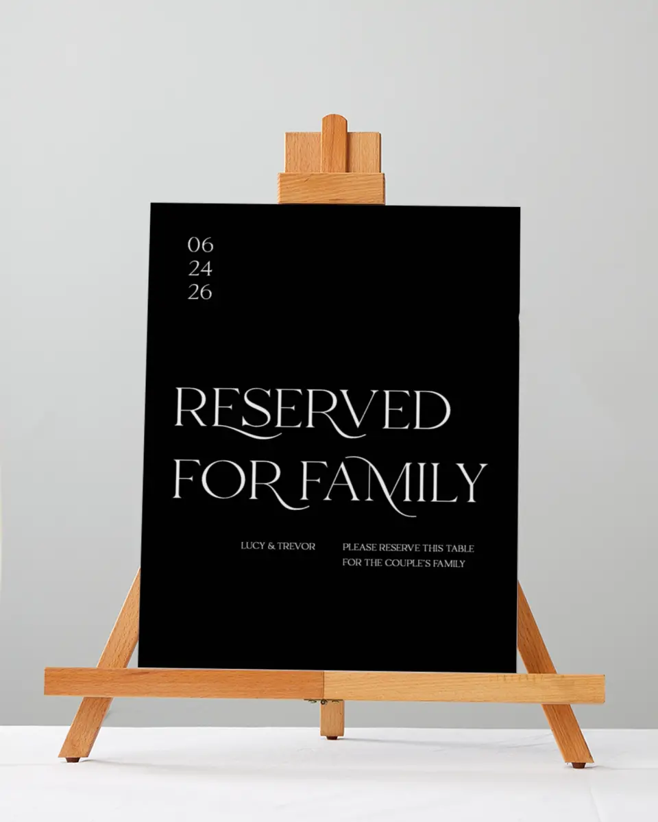 This is a 5" x 7" Reserved Seating Sign called The Lucy printed in full color with Silver foil