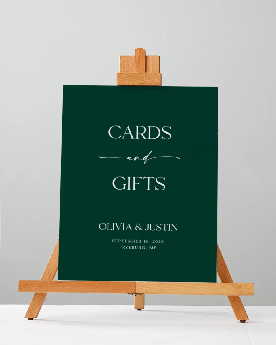 This is a 5" x 7" Cards & Gifts Sign called The Olivia printed in full color with Silver foil
