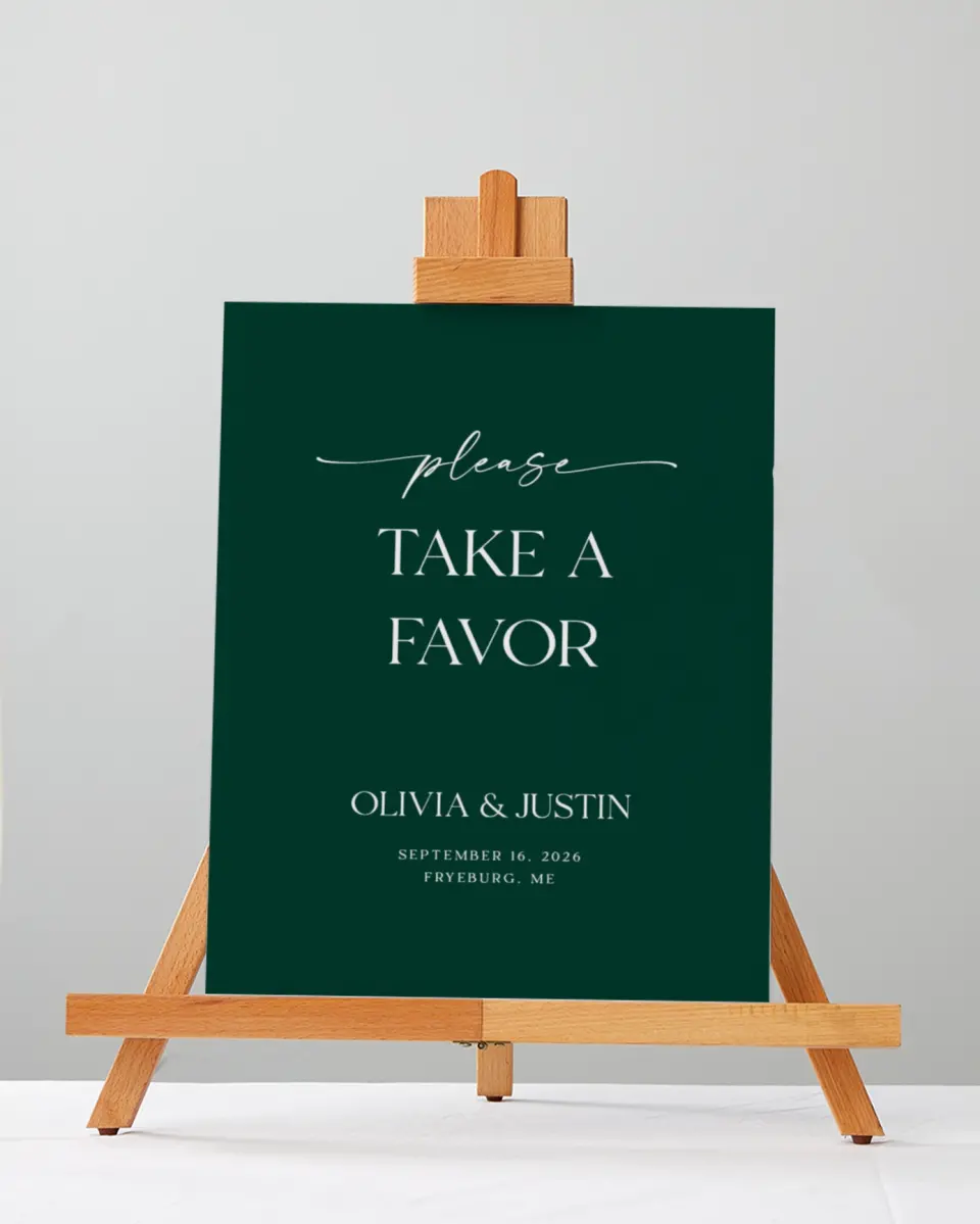 This is a 5" x 7" Favor Sign called The Olivia printed in full color