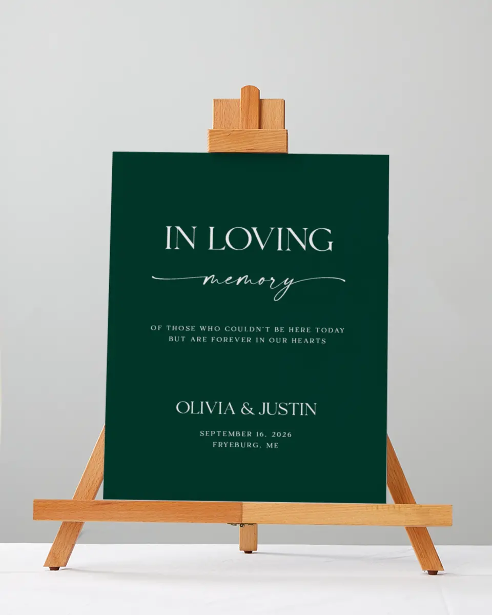 This is a 5" x 7" Loving Memory Sign called The Olivia printed in full color with Silver foil