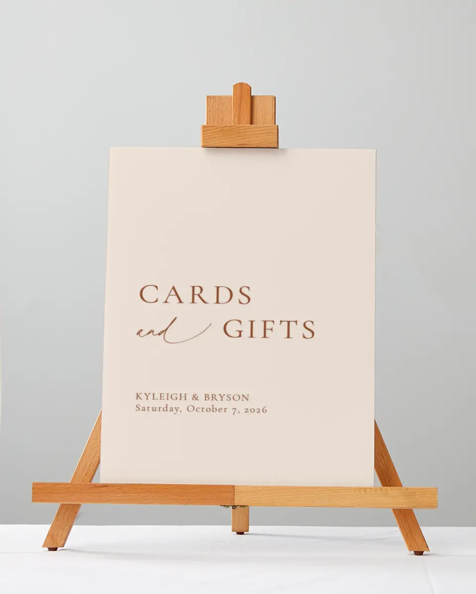 This is a 5" x 7" Cards & Gifts Sign called The Kyleigh printed in full color with Silver foil