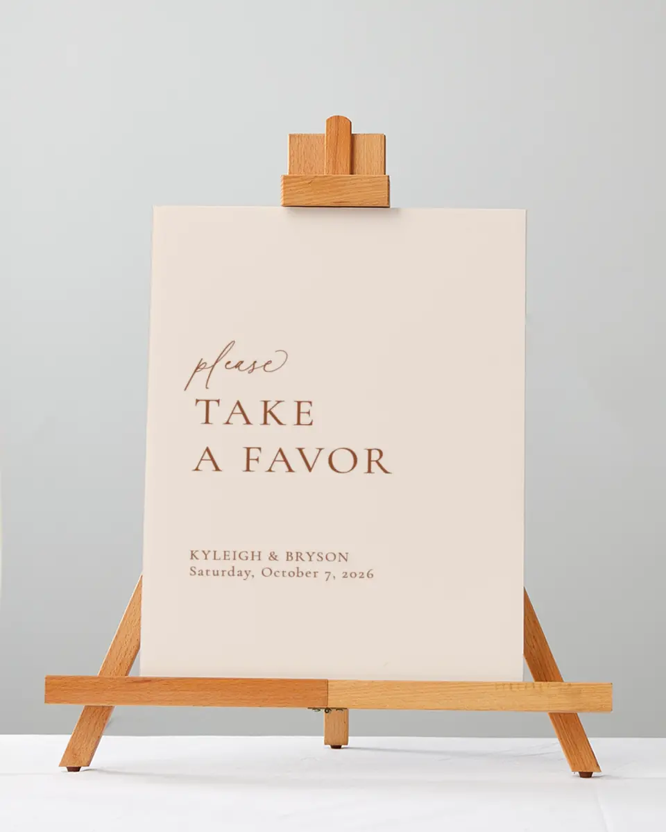 This is a 5" x 7" Favor Sign called The Kyleigh printed in full color