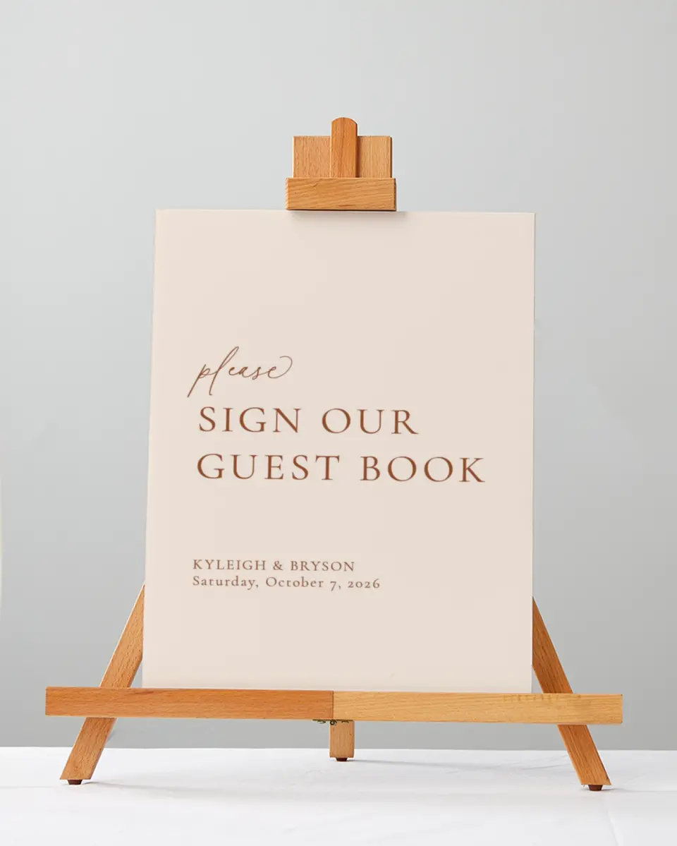 This is a 5" x 7" Guest Book Sign called The Kyleigh printed in full color with Silver foil