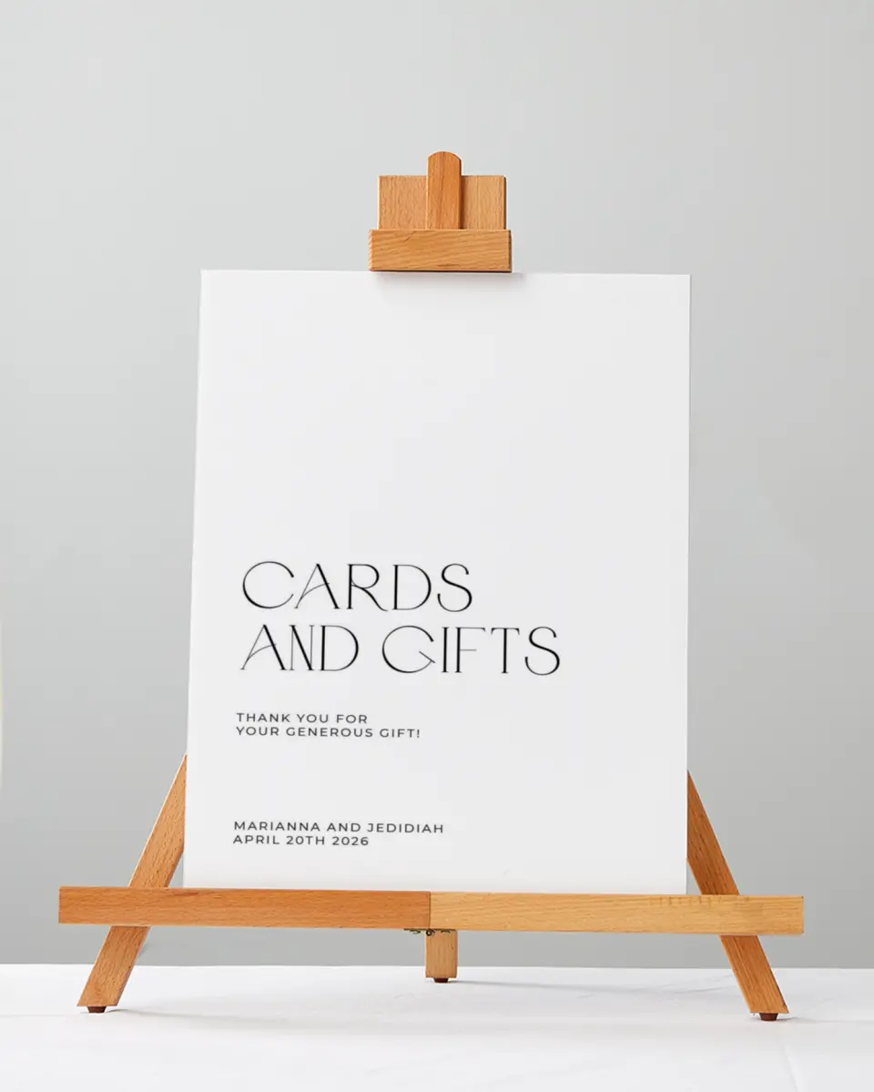 This is a 5" x 7" Cards & Gifts Sign called Blissful Vows printed in full color with Gold foil