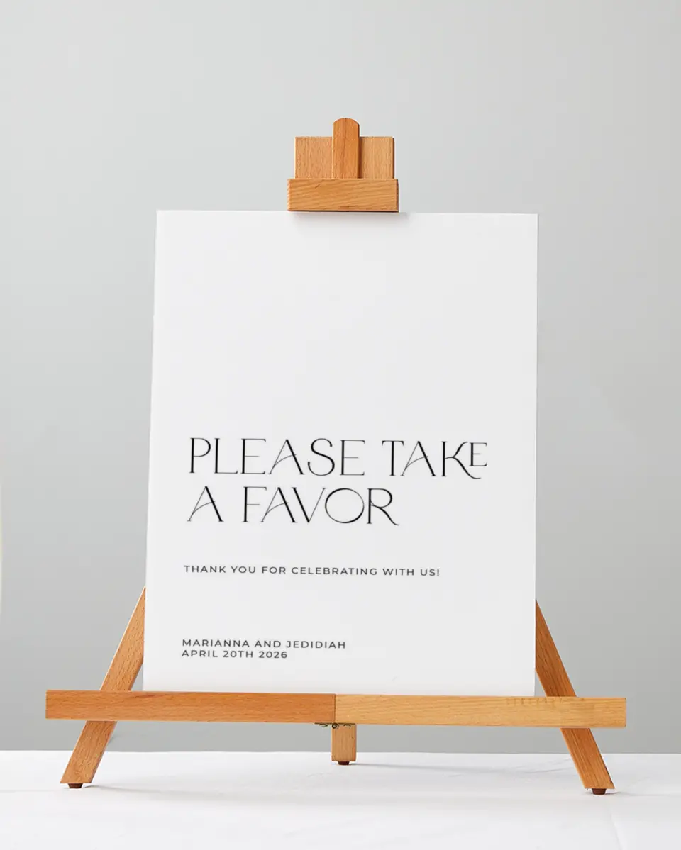 This is a 5" x 7" Favor Sign called Blissful Vows printed in full color