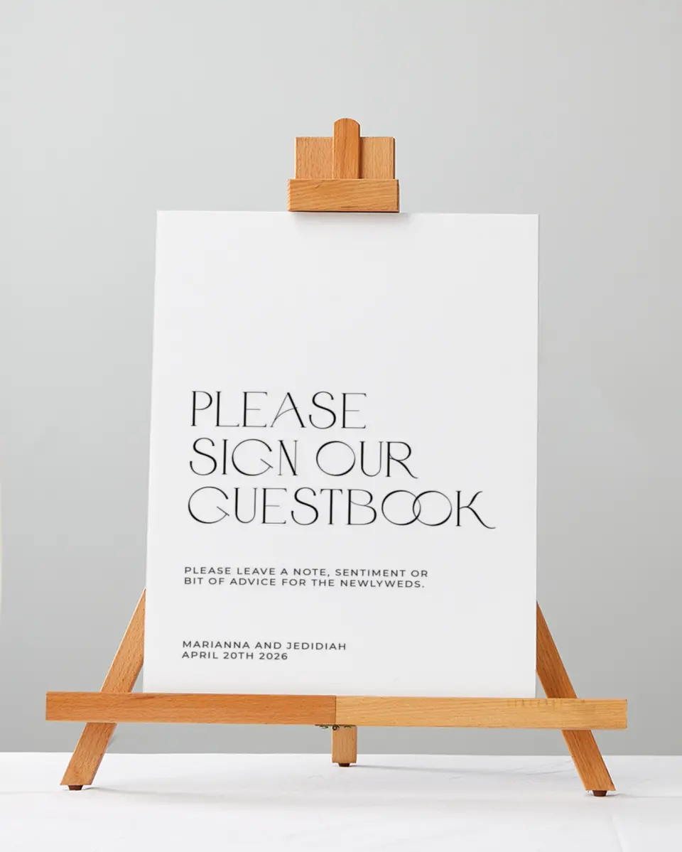 This is a 5" x 7" Guest Book Sign called Blissful Vows printed in full color