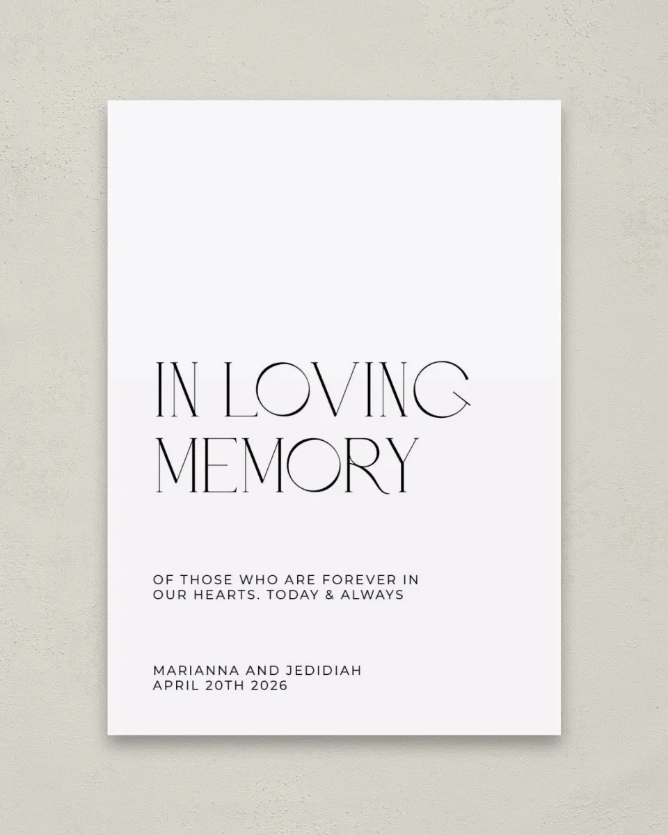 This is a 5" x 7" Loving Memory Sign called Blissful Vows printed in full color