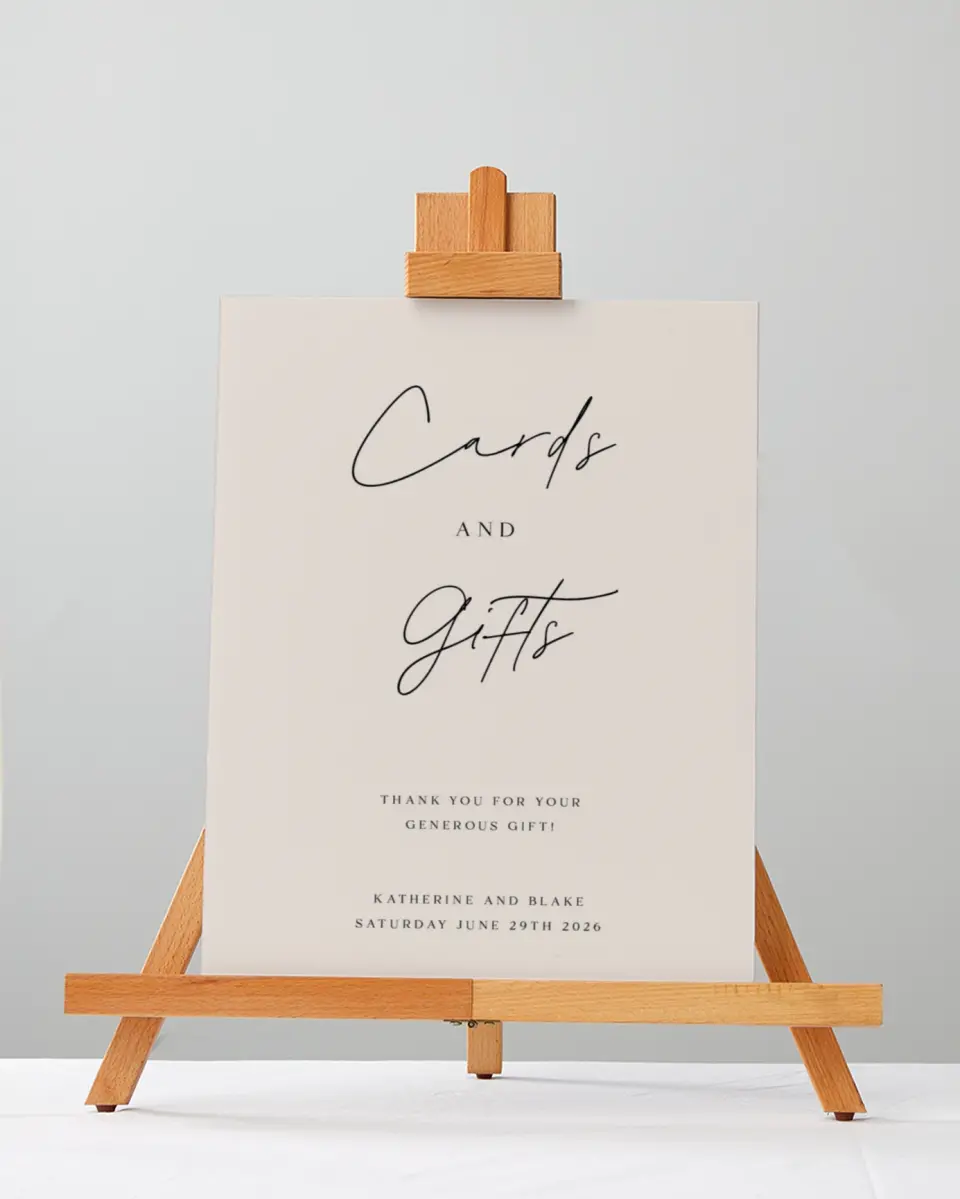 This is a 5" x 7" Cards & Gifts Sign called Simple Elegance printed in full color with Gold foil