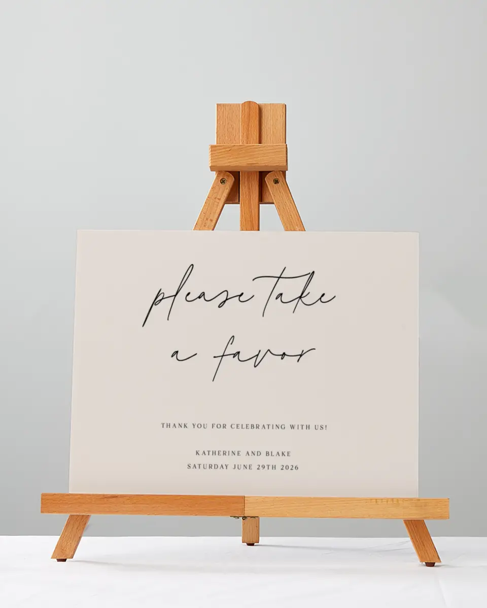This is a 5" x 7" Favor Sign called Simple Elegance printed in full color with Gold foil