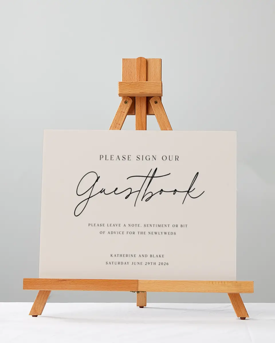 This is a 5" x 7" Guest Book Sign called Simple Elegance printed in full color with Silver foil