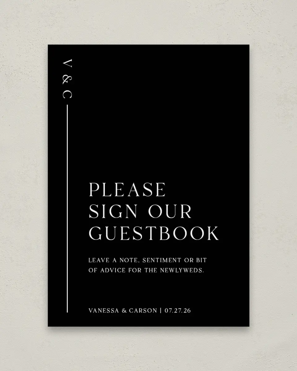 This is a 5" x 7" Guest Book Sign called Endless Love printed in full color with Rose Gold foil