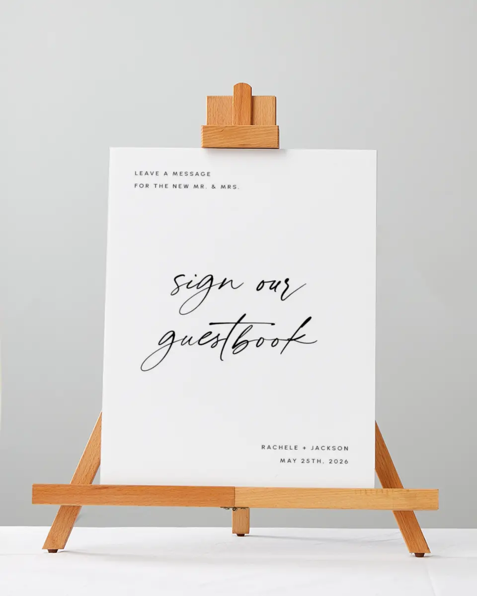 This is a 5" x 7" Guest Book Sign called Modern Simplicity printed in full color