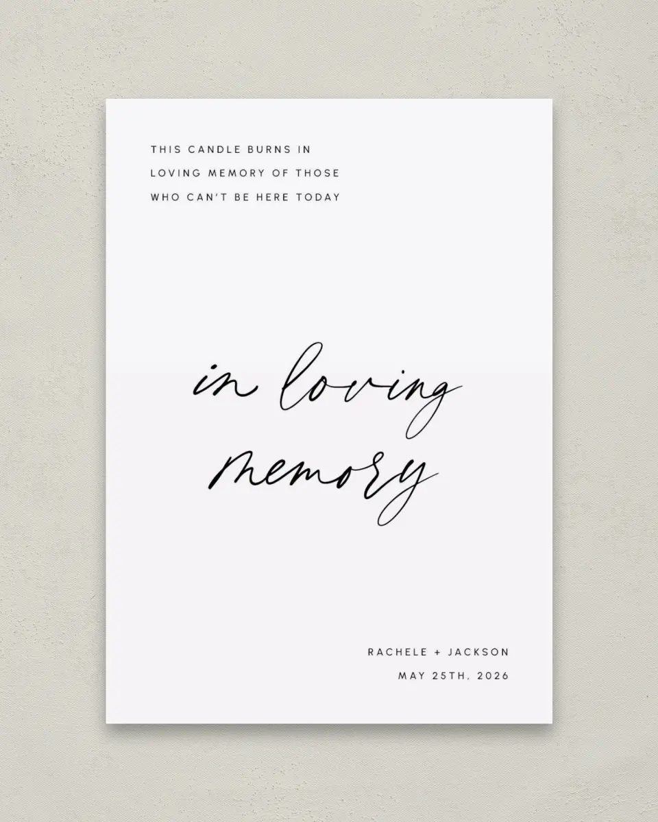 This is a 5" x 7" Loving Memory Sign called Modern Simplicity printed in full color with Rose Gold foil