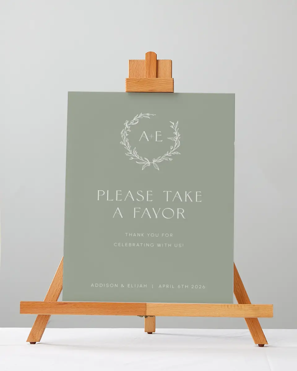 This is a 5" x 7" Favor Sign called Modern Monogram printed in full color